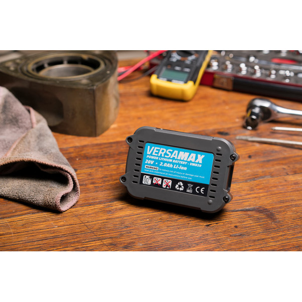 Versamax 20v Rechargeable Li Ion Battery On Bench.jpg